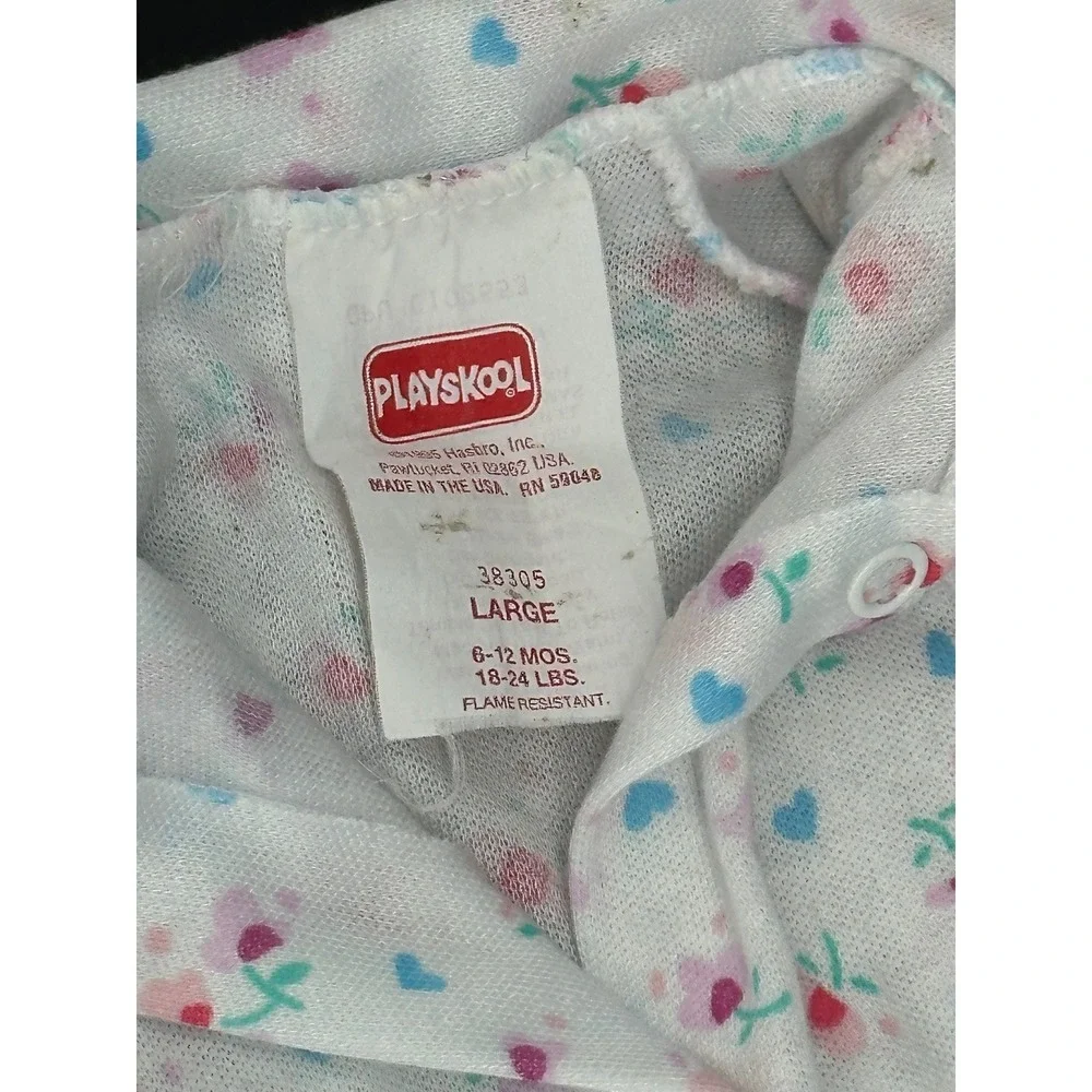 Vintage 90s Playskool Baby Sleeper Pajamas Floral Hearts USA 6-12M
